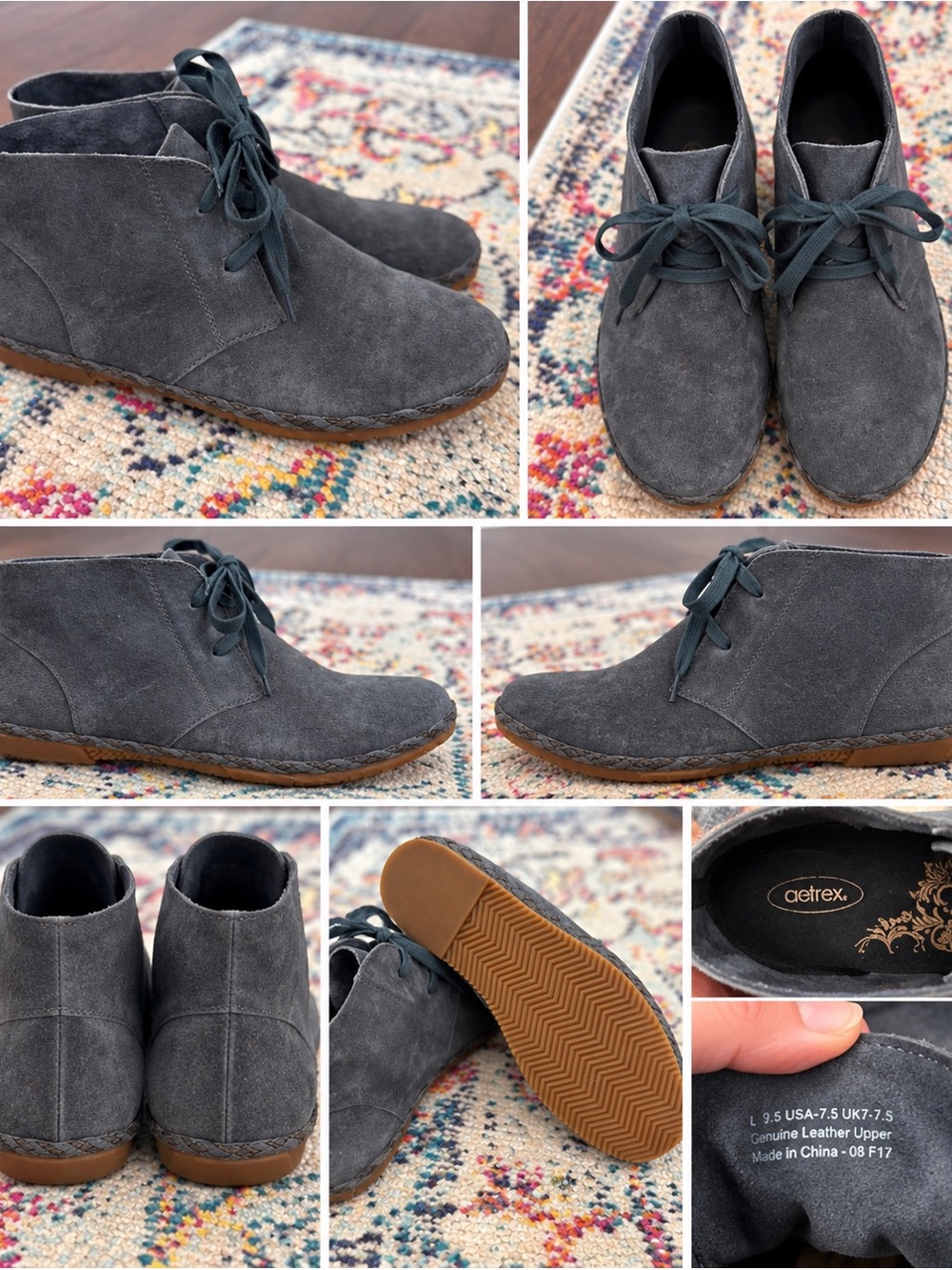 Aetrex Charcoal Gray Suede Lace-Up Ankle Booties